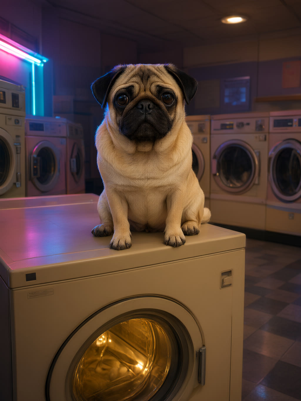 Laundry: Waiting for a cycle that is not his.