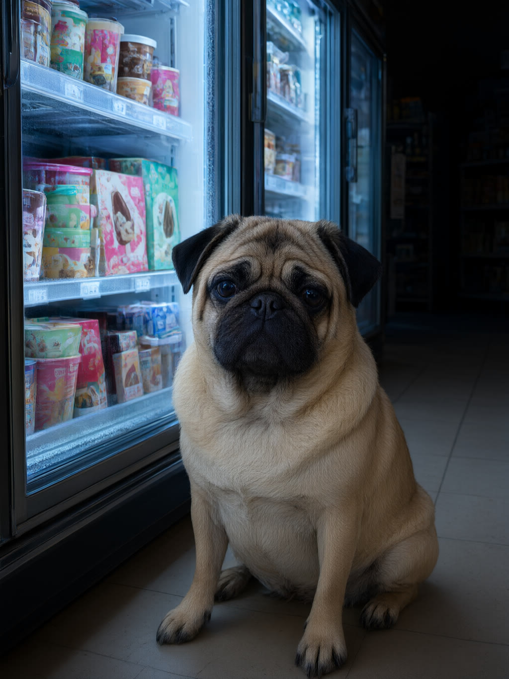Aisle: Midnight. Ice cream light. No purchase.