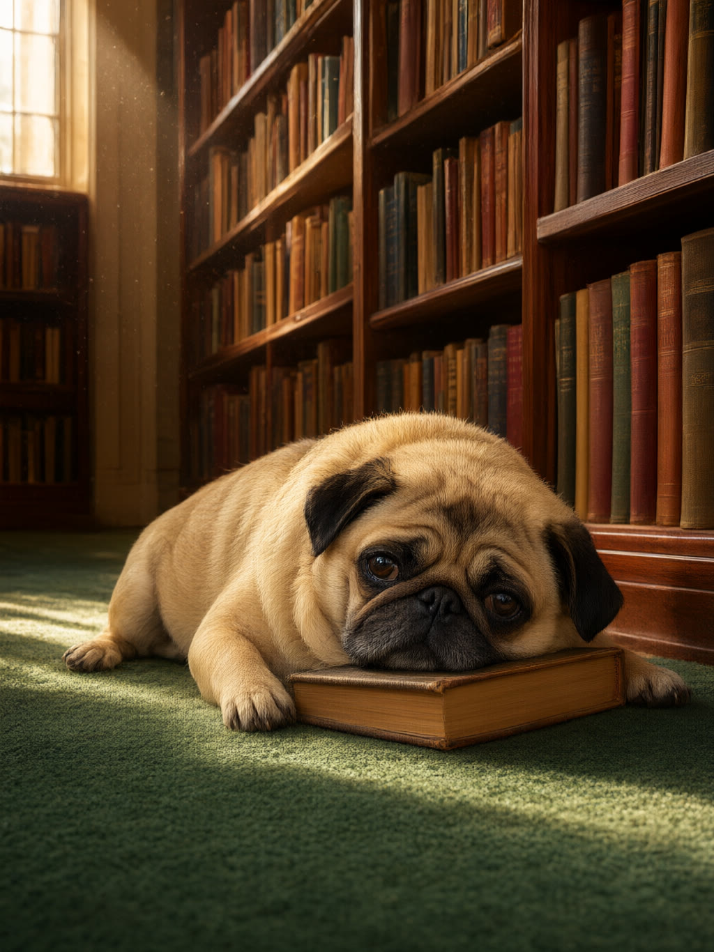 Library: The books are working. He is not.