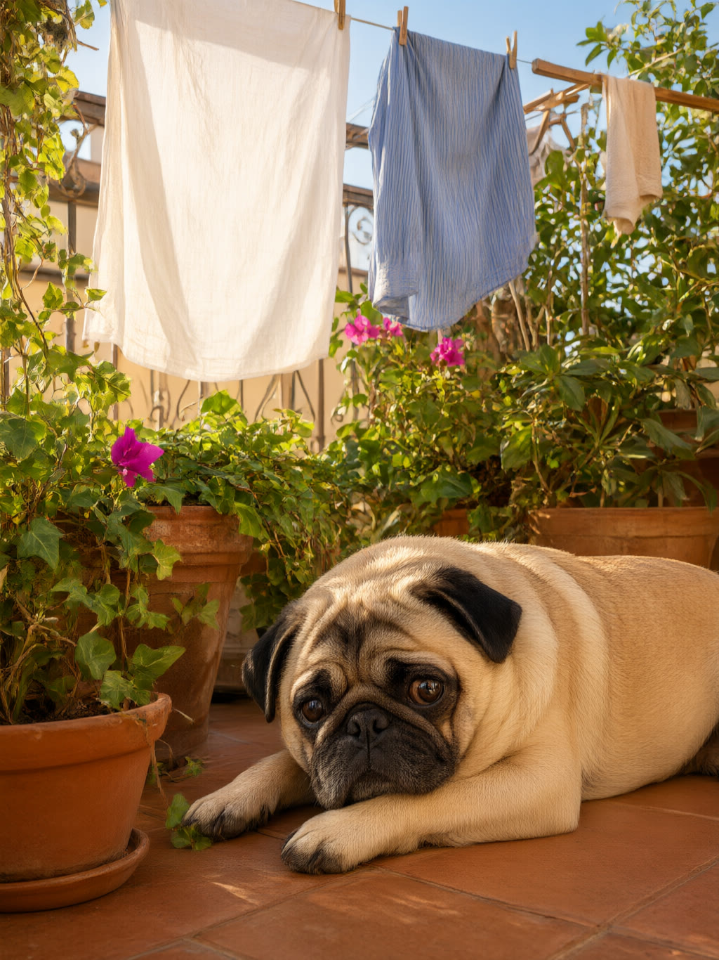 Balcony: Plants grow. He observes.