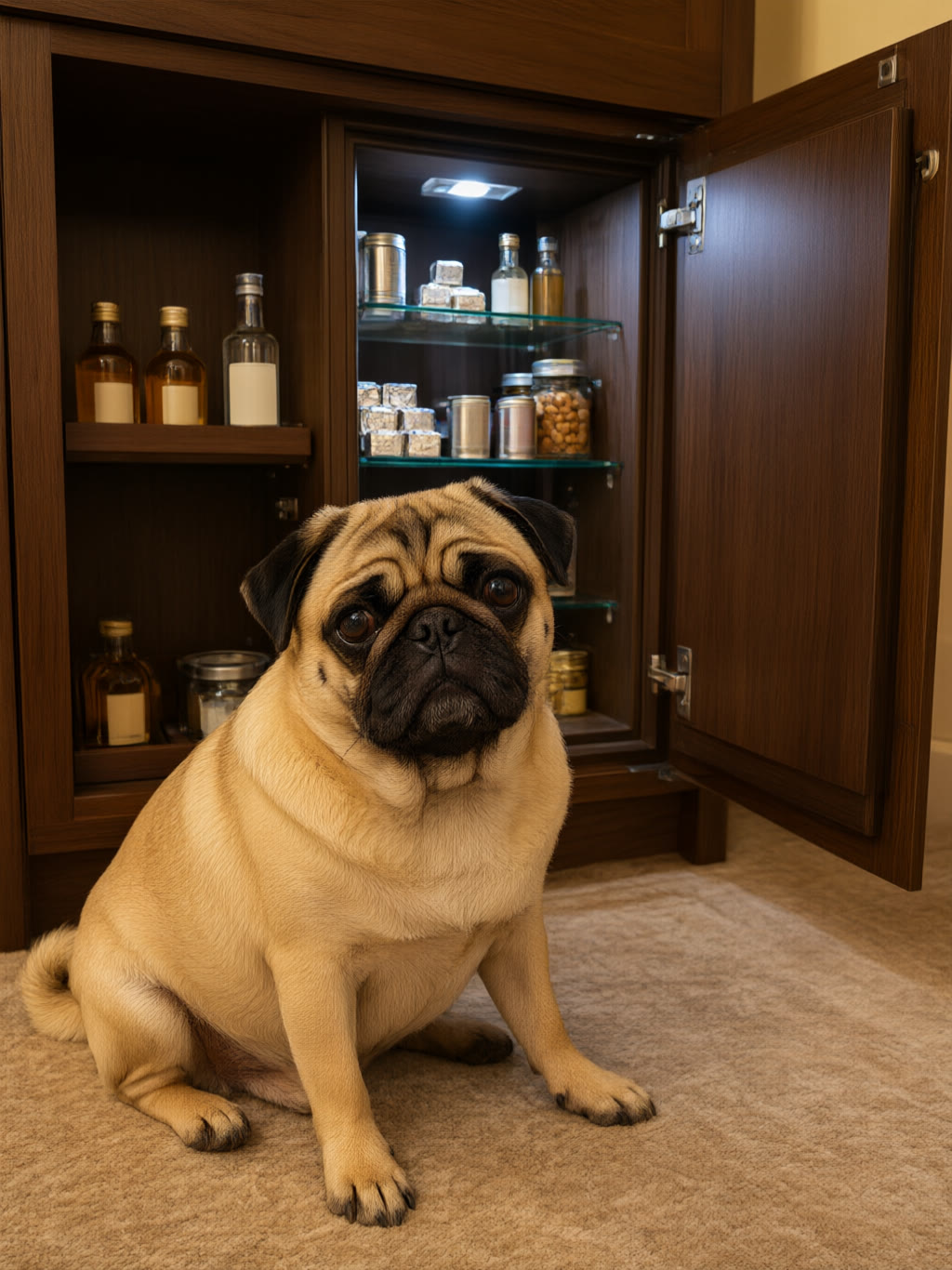 Minibar: Door open. He took nothing.